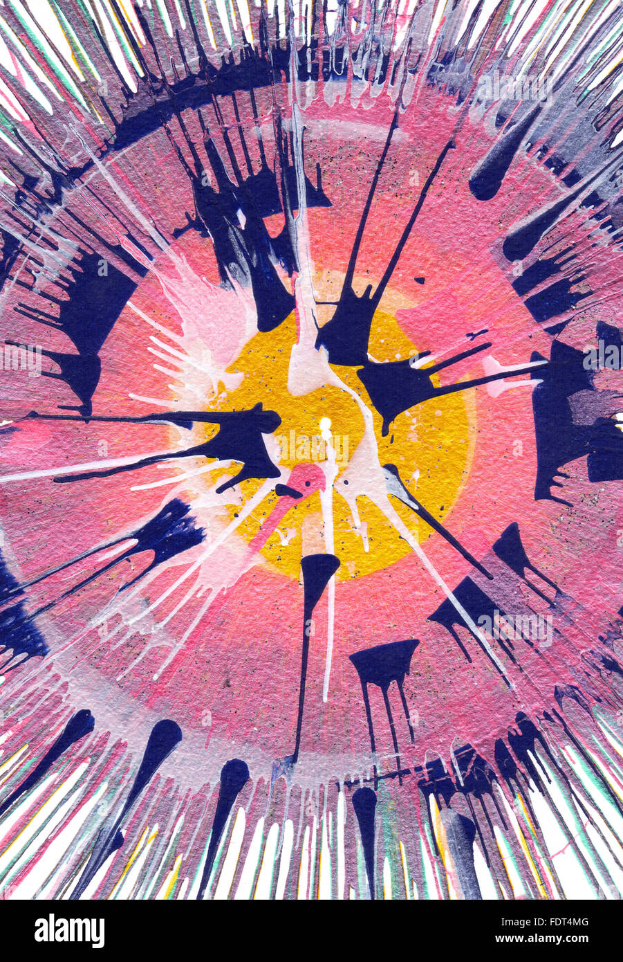 Farbenfrohe moderne Gegenwartskunst Acryl Blob Zeichenstil von Jackson Pollock Stockfoto