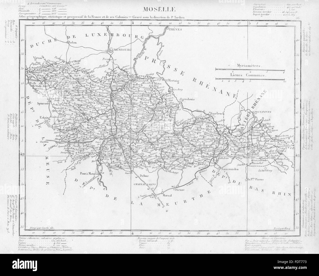 Mosel: Mosel-Département. Tardieu, 1830 Antike Landkarte Stockfoto