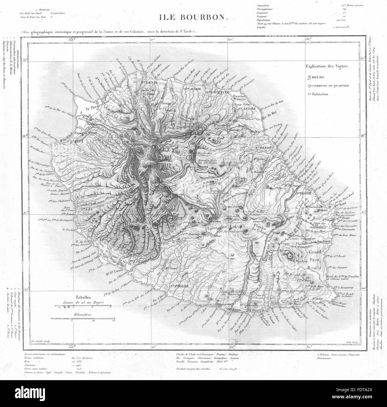 Indischen Ozean: Île Bourbon (la Réunion Reunion). Tardieu, 1830 Antike Landkarte Stockfoto