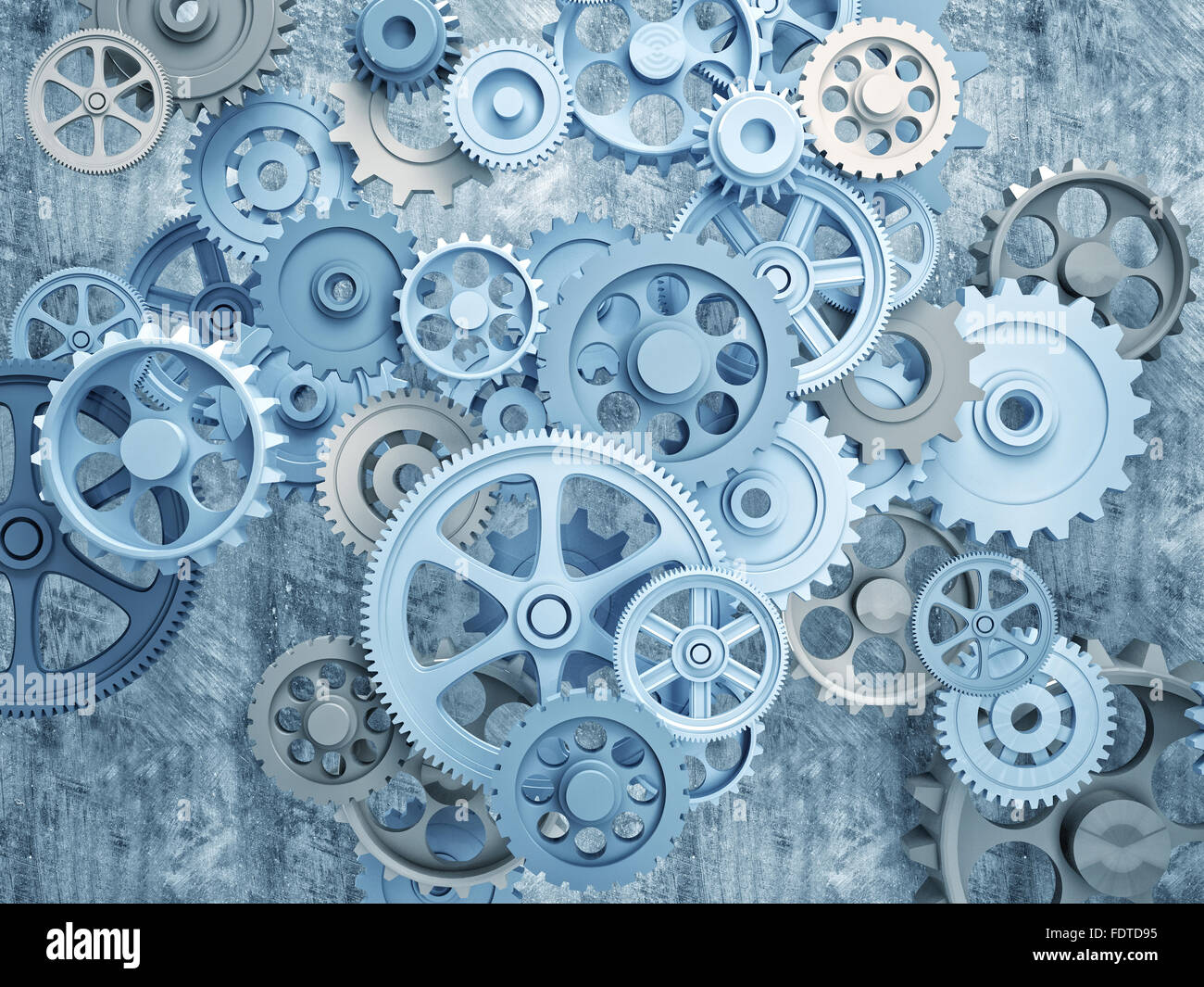 Rendering von Metallgetriebe und konkreten Hintergrund Stockfoto