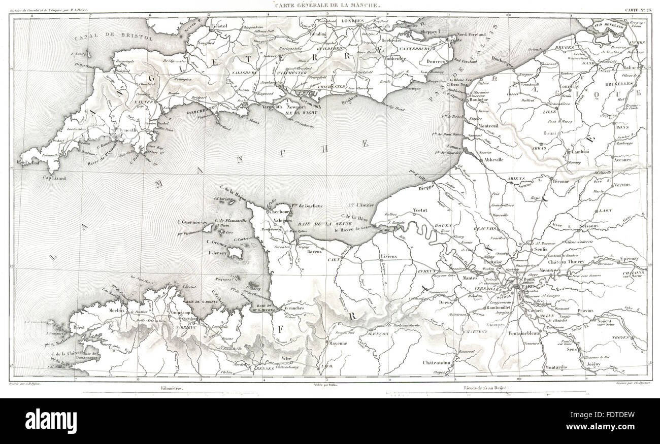 Ärmelkanal: Carte Générale De La Manche. England Frankreich, 1859 Antike Landkarte Stockfoto