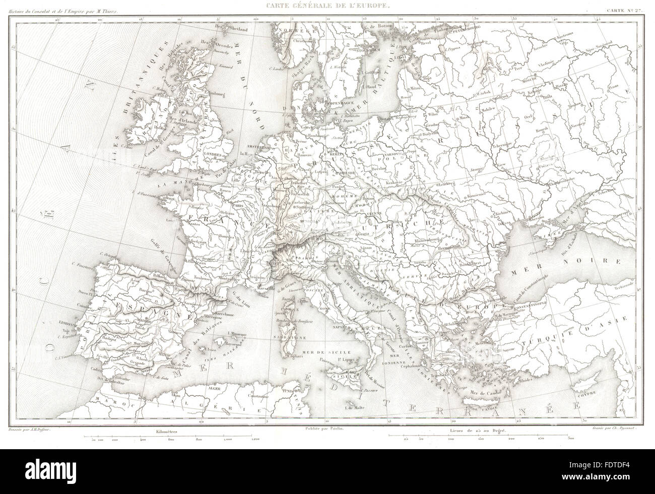 Europa: Carte Générale de L'Europe, 1859 Antike Landkarte Stockfoto