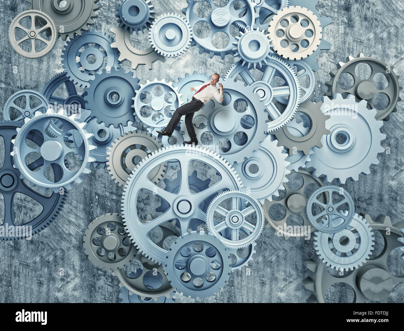 Menschen versuchen, sich auf 3d Metal Gear Gleichgewicht Stockfoto