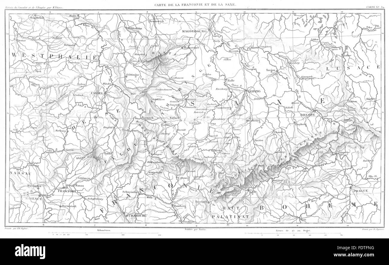 Deutschland: Franken (Franken) Sachsen (Sachsen-Sachsen). Dresden Leipzig, 1859-Karte Stockfoto