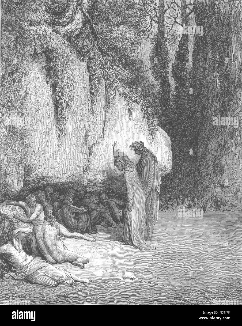 Dante:there, schattigen Pl hinter Felsen stehend, Menschen durch Nichtstun stehen könnte, 1893 Stockfoto