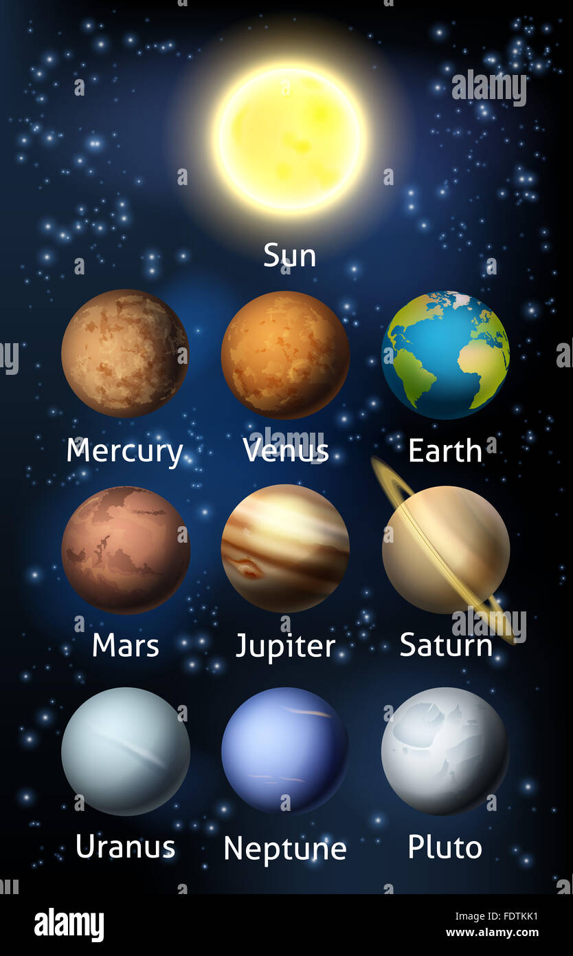 Eine Darstellung der Planeten des Sonnensystems Stockfoto