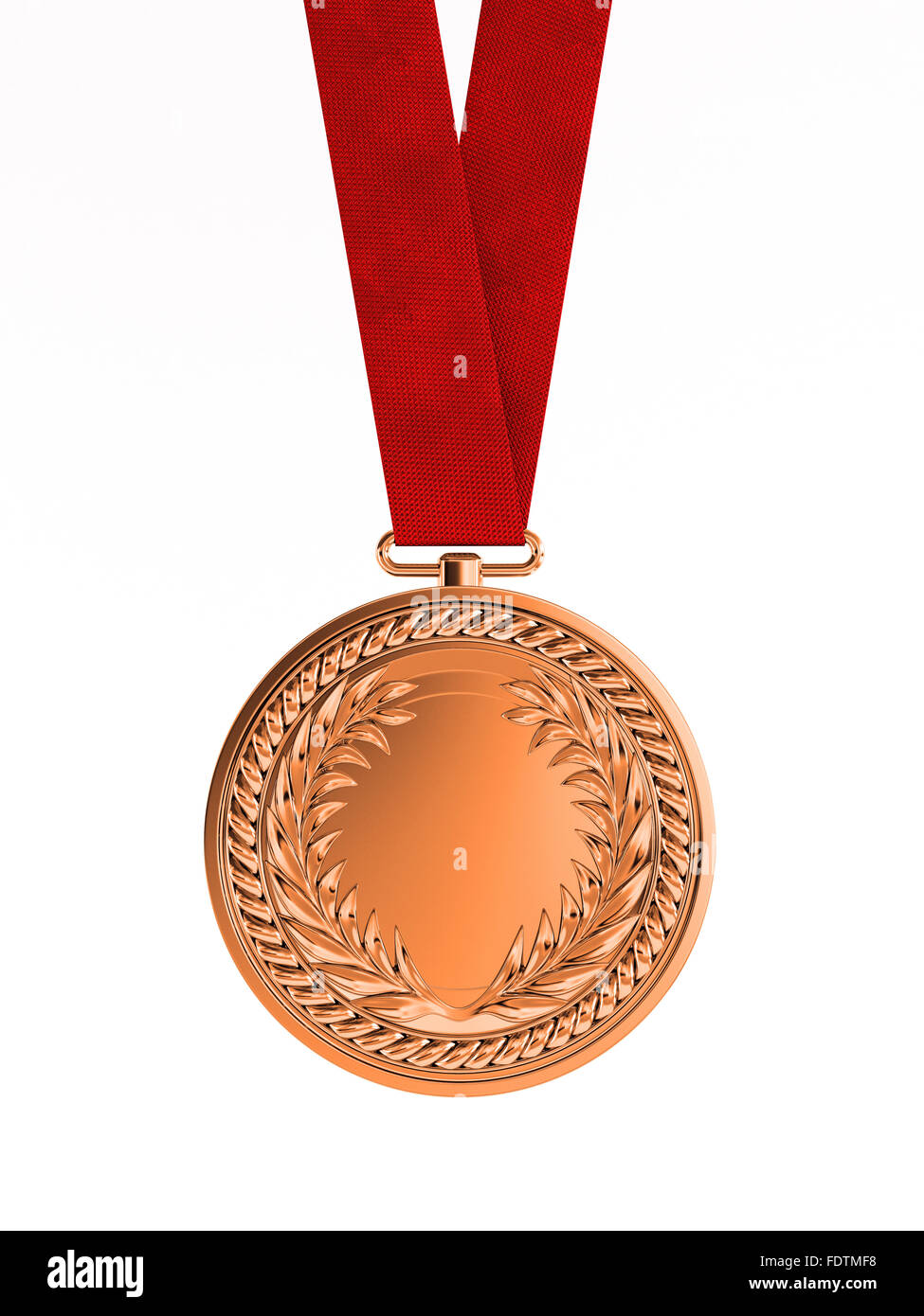 Leer-Bronze-Medaille mit Band für dritten Platz Meisterschaft isoliert auf weißem Hintergrund Stockfoto