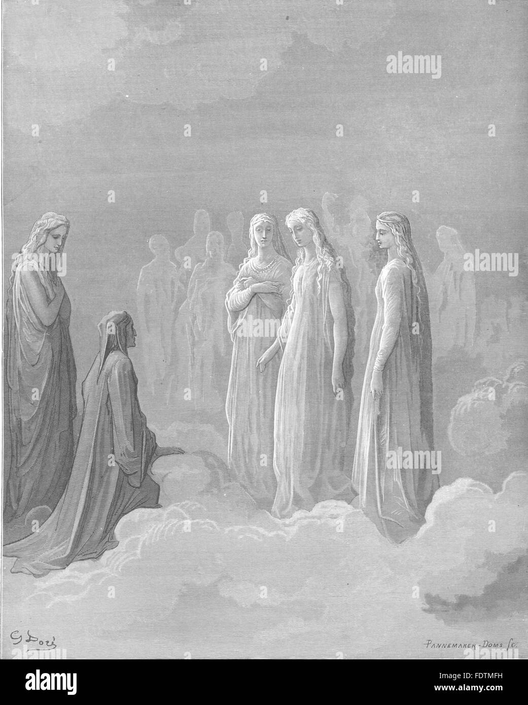 DANTE: So sah ich viele ein Gesicht, alle Strecken musste sprechen, antike print 1893 Stockfoto