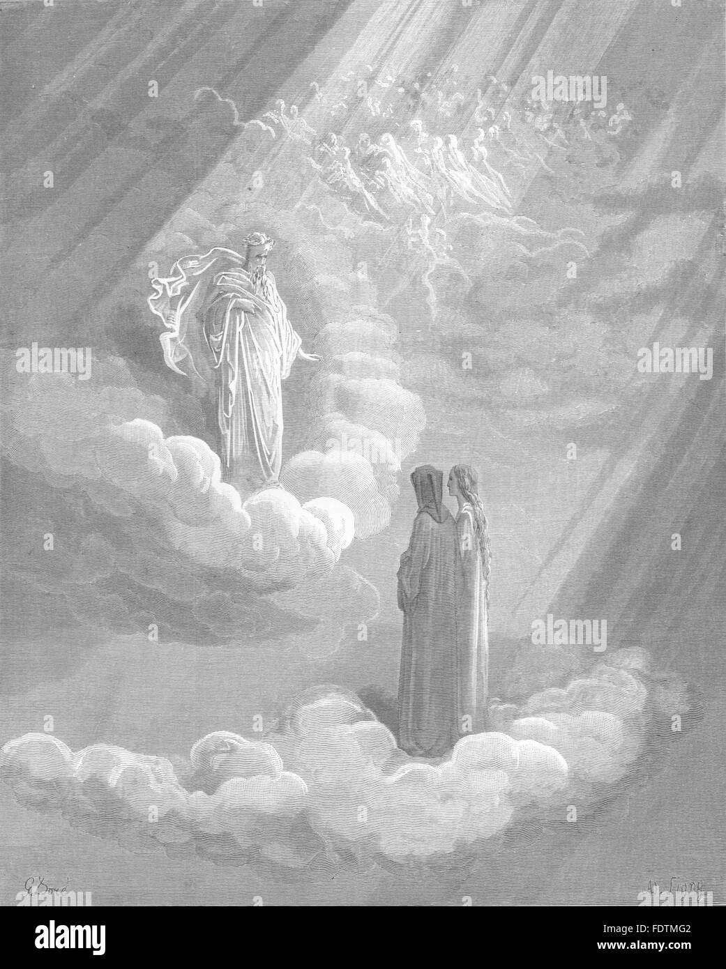 DANTE: Florenz, die Stein maim'd die Brücke Opfer, alte print 1893 bewacht Stockfoto