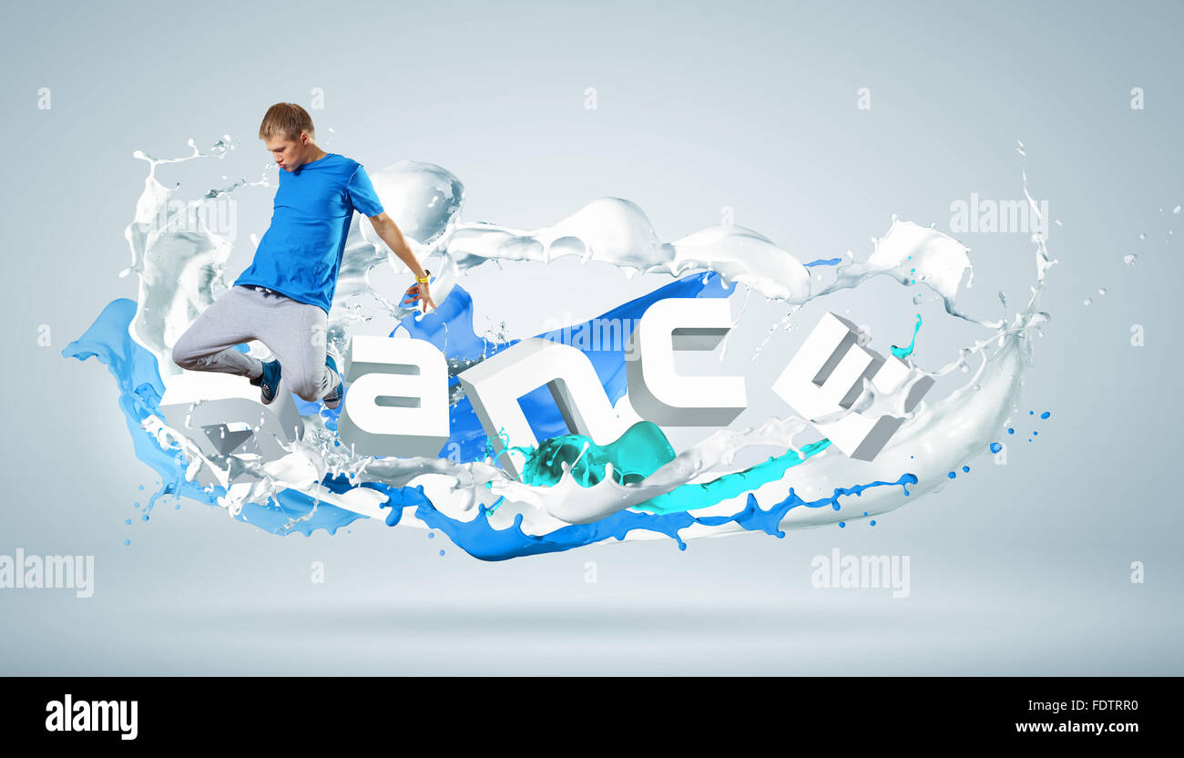 Modernen Stil Tänzer springen und das Wort Tanz. Abbildung Stockfoto