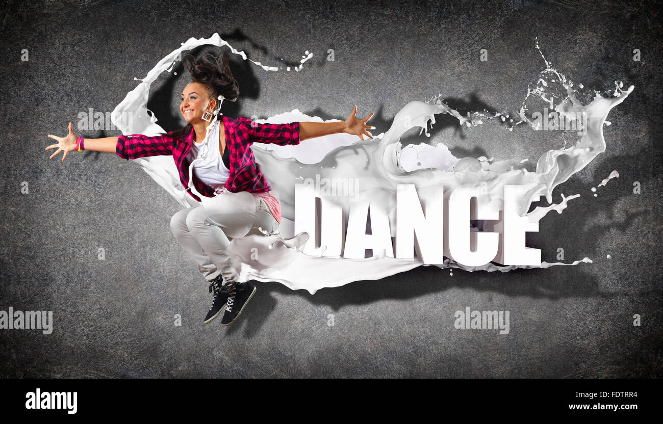 Modernen Stil Tänzer springen und das Wort Tanz. Abbildung Stockfoto