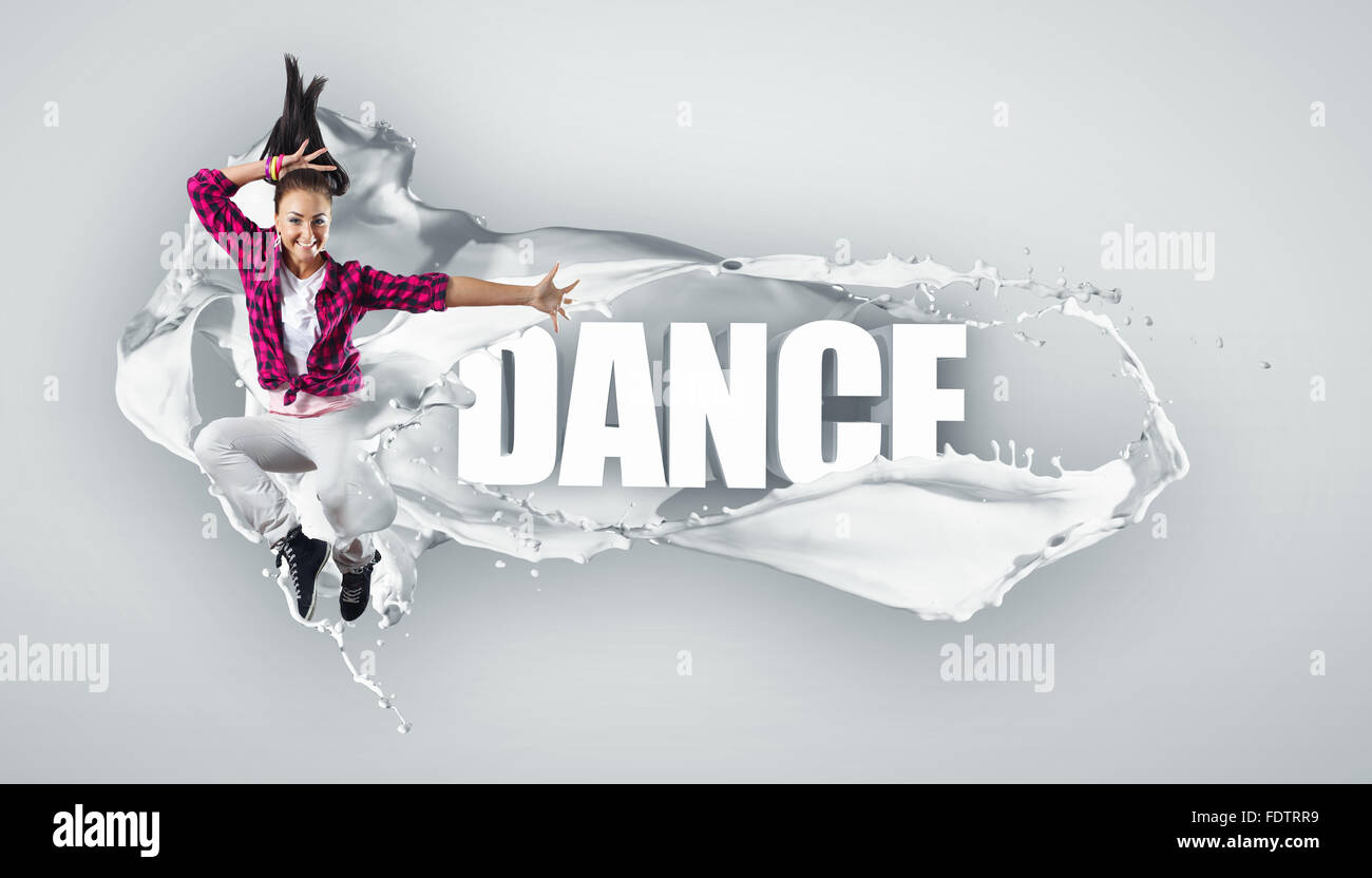 Modernen Stil Tänzer springen und das Wort Tanz. Abbildung Stockfoto