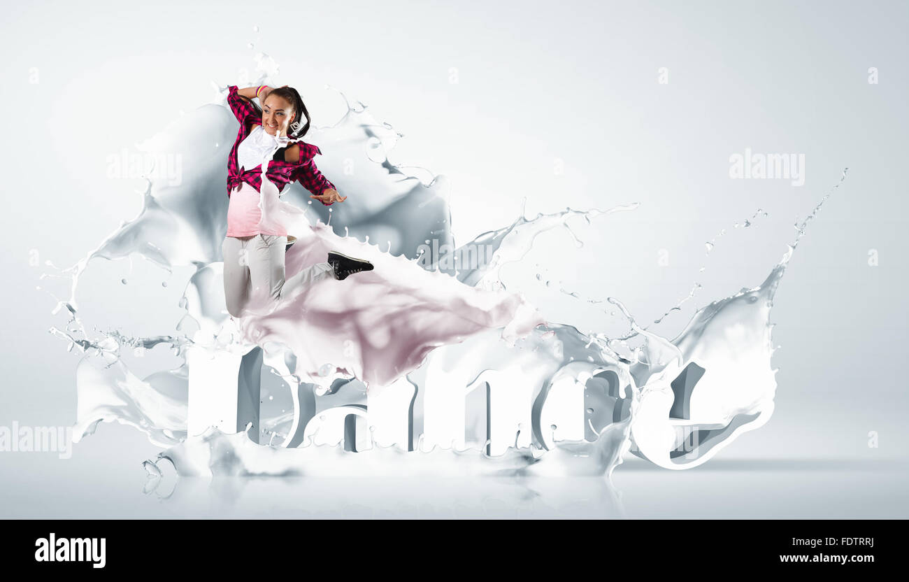 Modernen Stil Tänzer springen und das Wort Tanz. Abbildung Stockfoto