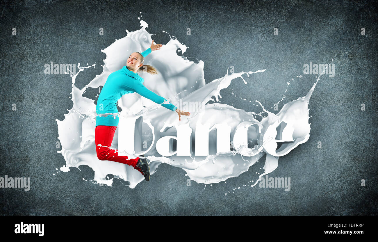 Modernen Stil Tänzer springen und das Wort Tanz. Abbildung Stockfoto