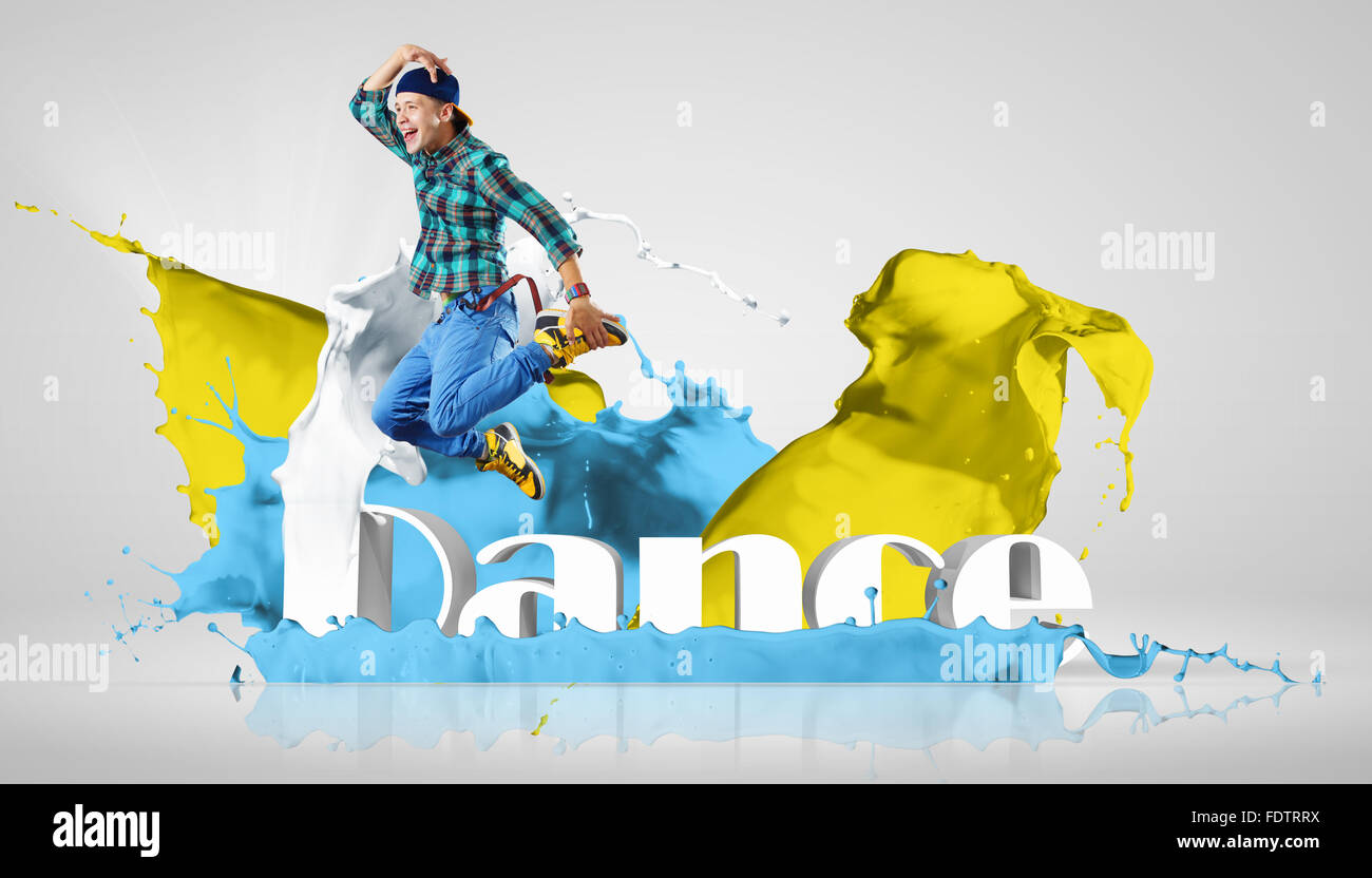 Modernen Stil Tänzer springen und das Wort Tanz. Abbildung Stockfoto
