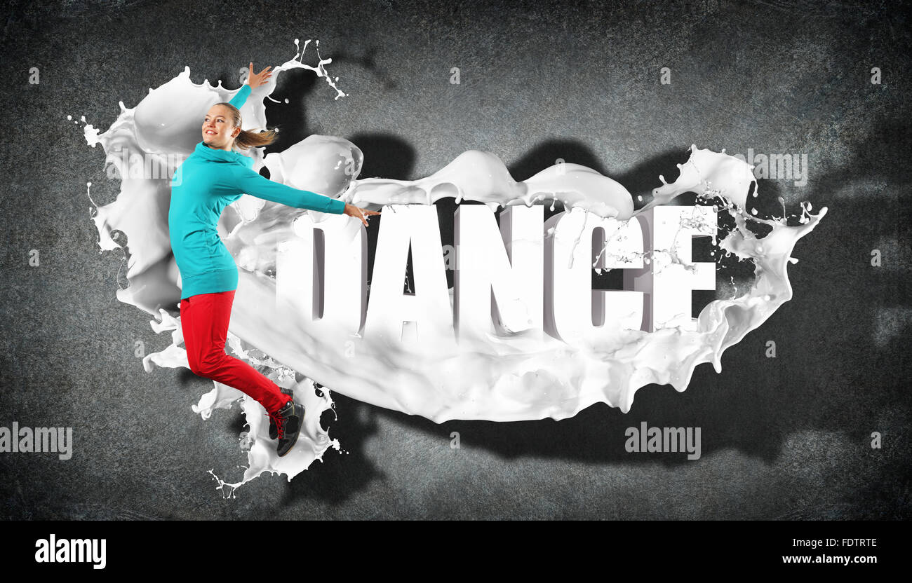 Modernen Stil Tänzer springen und das Wort Tanz. Abbildung Stockfoto
