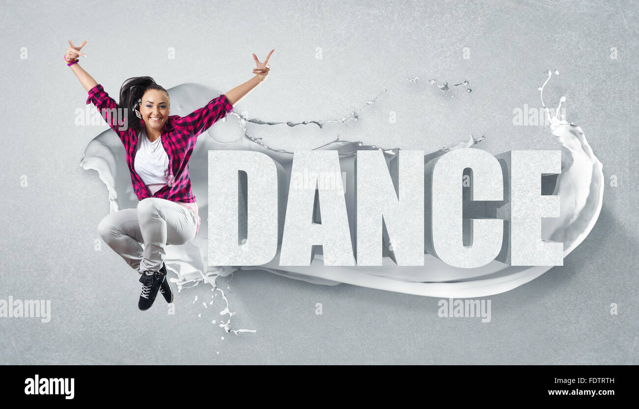 Modernen Stil Tänzer springen und das Wort Tanz. Abbildung Stockfoto