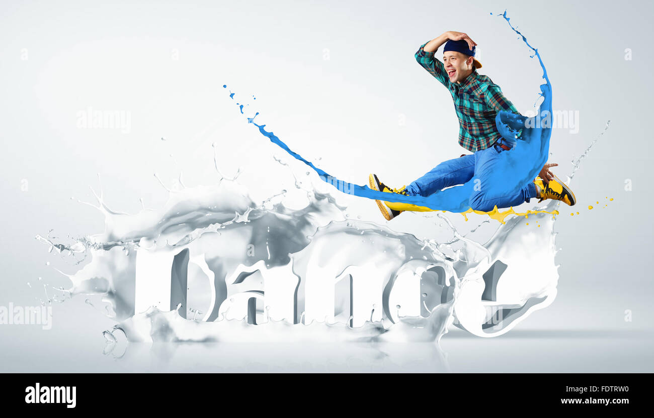 Modernen Stil Tänzer springen und das Wort Tanz. Abbildung Stockfoto