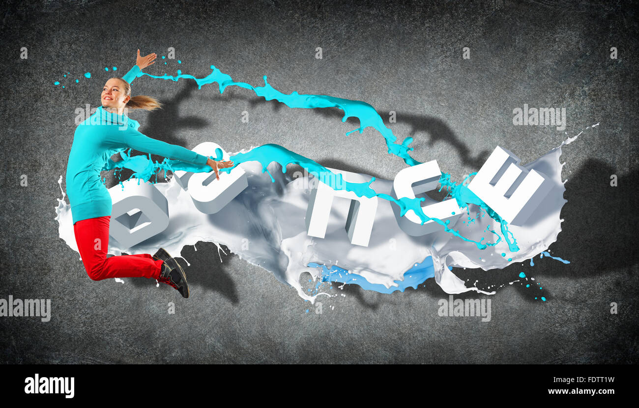 Modernen Stil Tänzer springen und das Wort Tanz. Abbildung Stockfoto