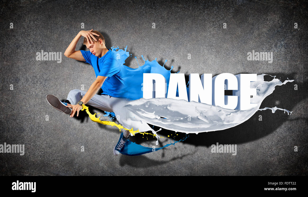 Modernen Stil Tänzer springen und das Wort Tanz. Abbildung Stockfoto