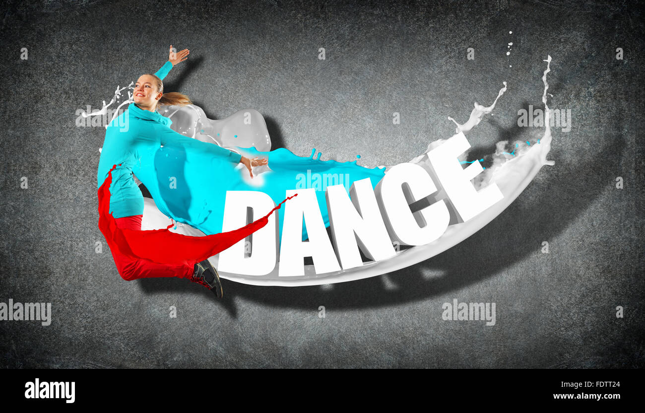 Modernen Stil Tänzer springen und das Wort Tanz. Abbildung Stockfoto