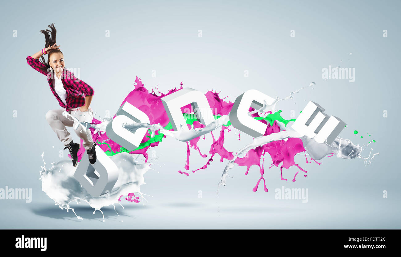 Modernen Stil Tänzer springen und das Wort Tanz. Abbildung Stockfoto