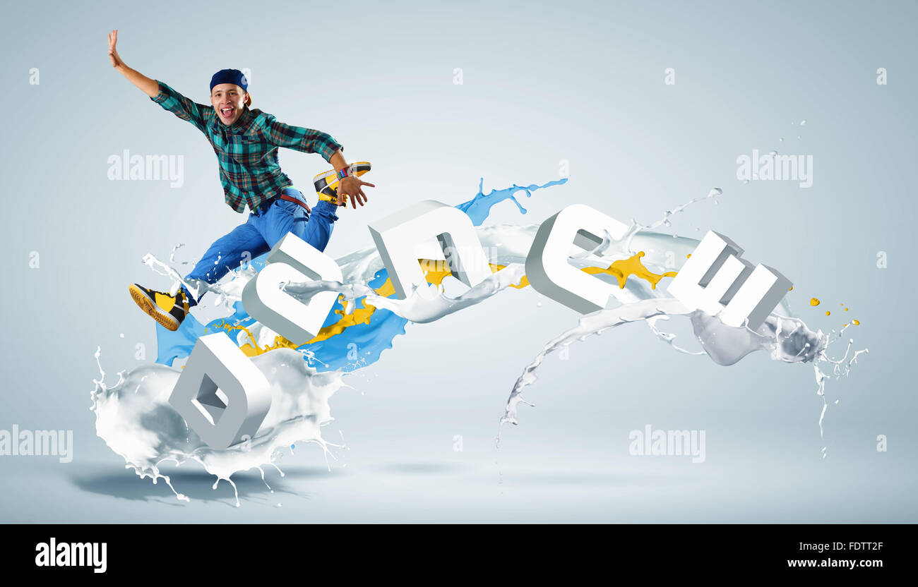 Modernen Stil Tänzer springen und das Wort Tanz. Abbildung Stockfoto