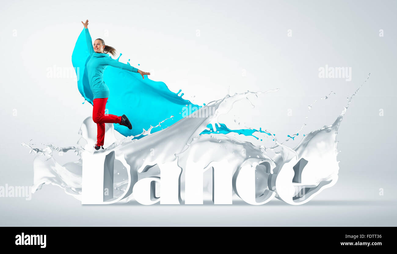 Modernen Stil Tänzer springen und das Wort Tanz. Abbildung Stockfoto