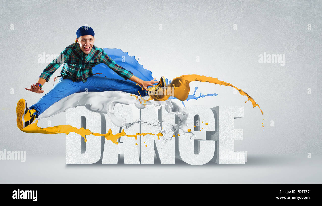 Modernen Stil Tänzer springen und das Wort Tanz. Abbildung Stockfoto