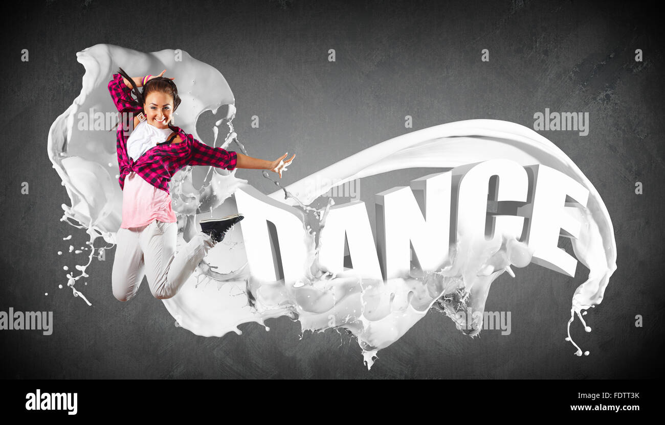 Modernen Stil Tänzer springen und das Wort Tanz. Abbildung Stockfoto