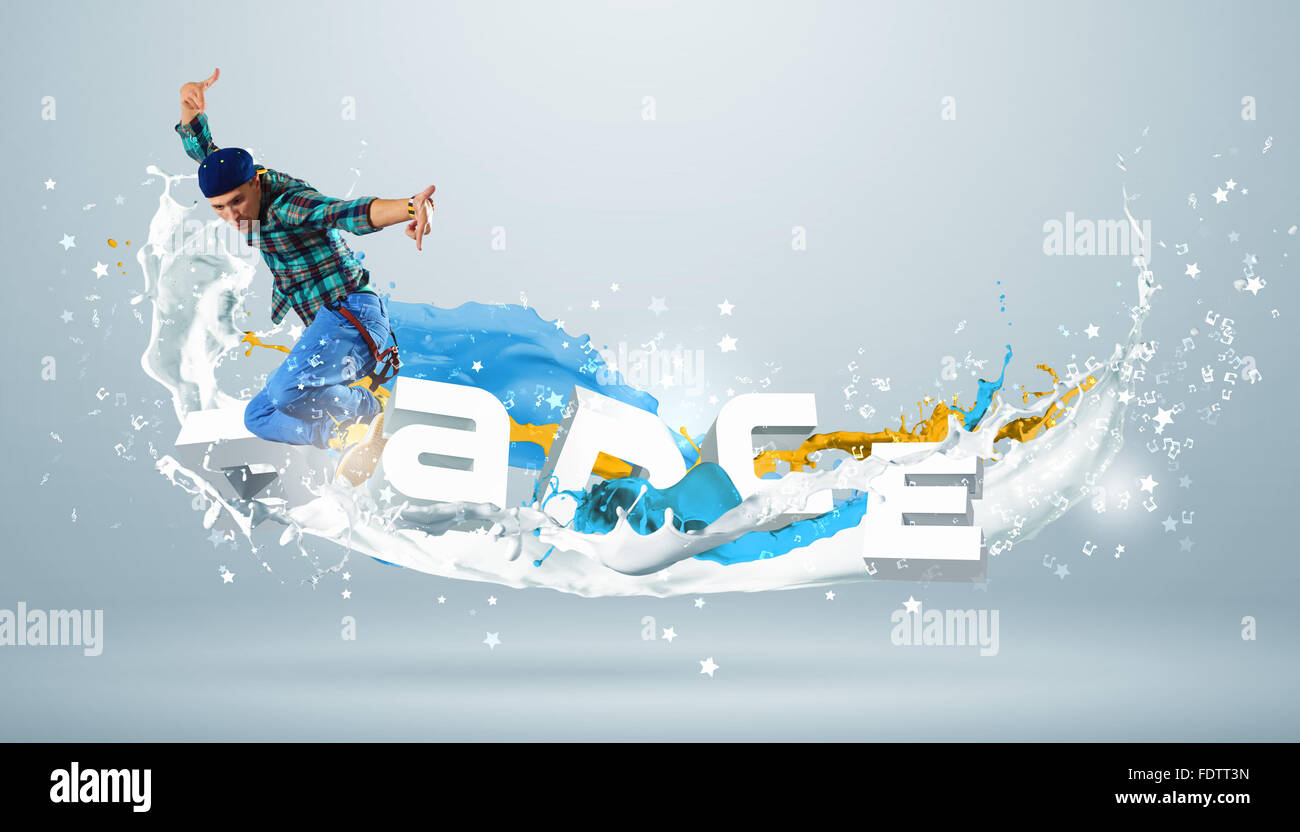 Modernen Stil Tänzer springen und das Wort Tanz. Abbildung Stockfoto