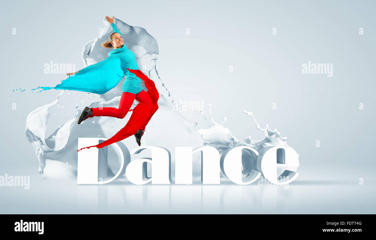 Modernen Stil Tänzer springen und das Wort Tanz. Abbildung Stockfoto