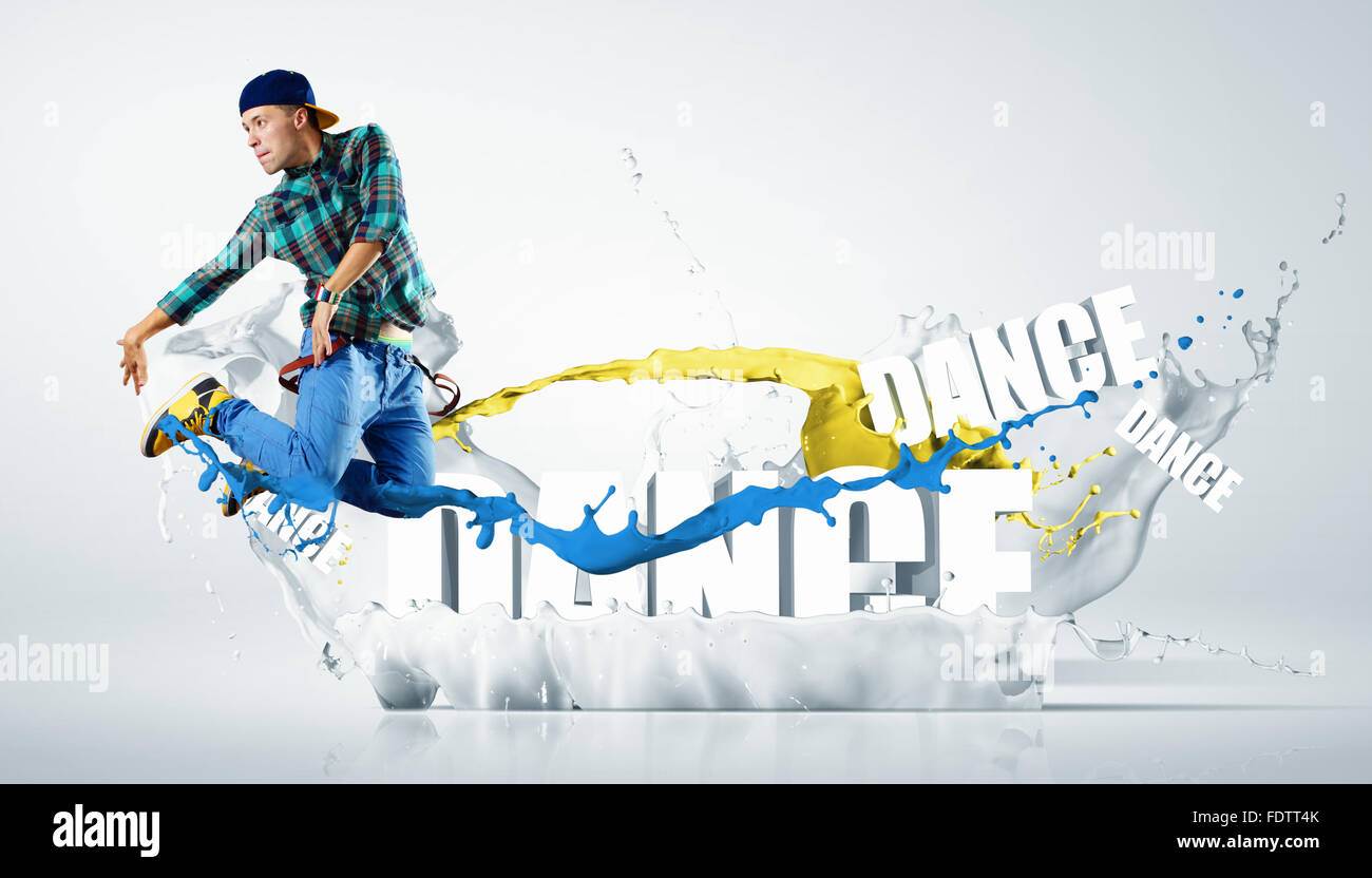 Modernen Stil Tänzer springen und das Wort Tanz. Abbildung Stockfoto