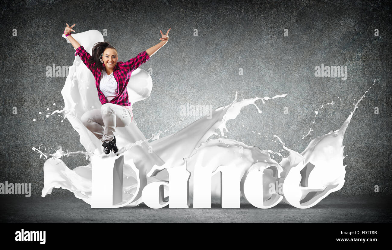 Modernen Stil Tänzer springen und das Wort Tanz. Abbildung Stockfoto