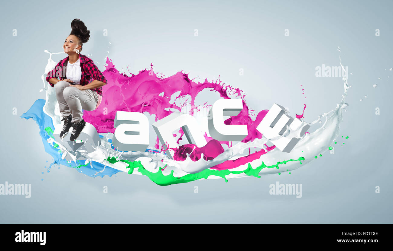 Modernen Stil Tänzer springen und das Wort Tanz. Abbildung Stockfoto