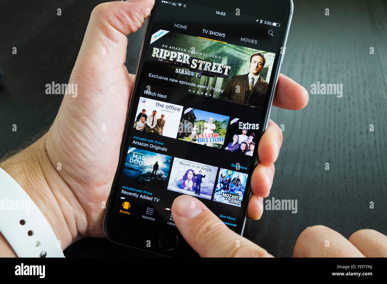 Homepage von Amazon Prime Video-Streaming-Dienst auf einem iPhone 6 plus Smartphone Stockfoto