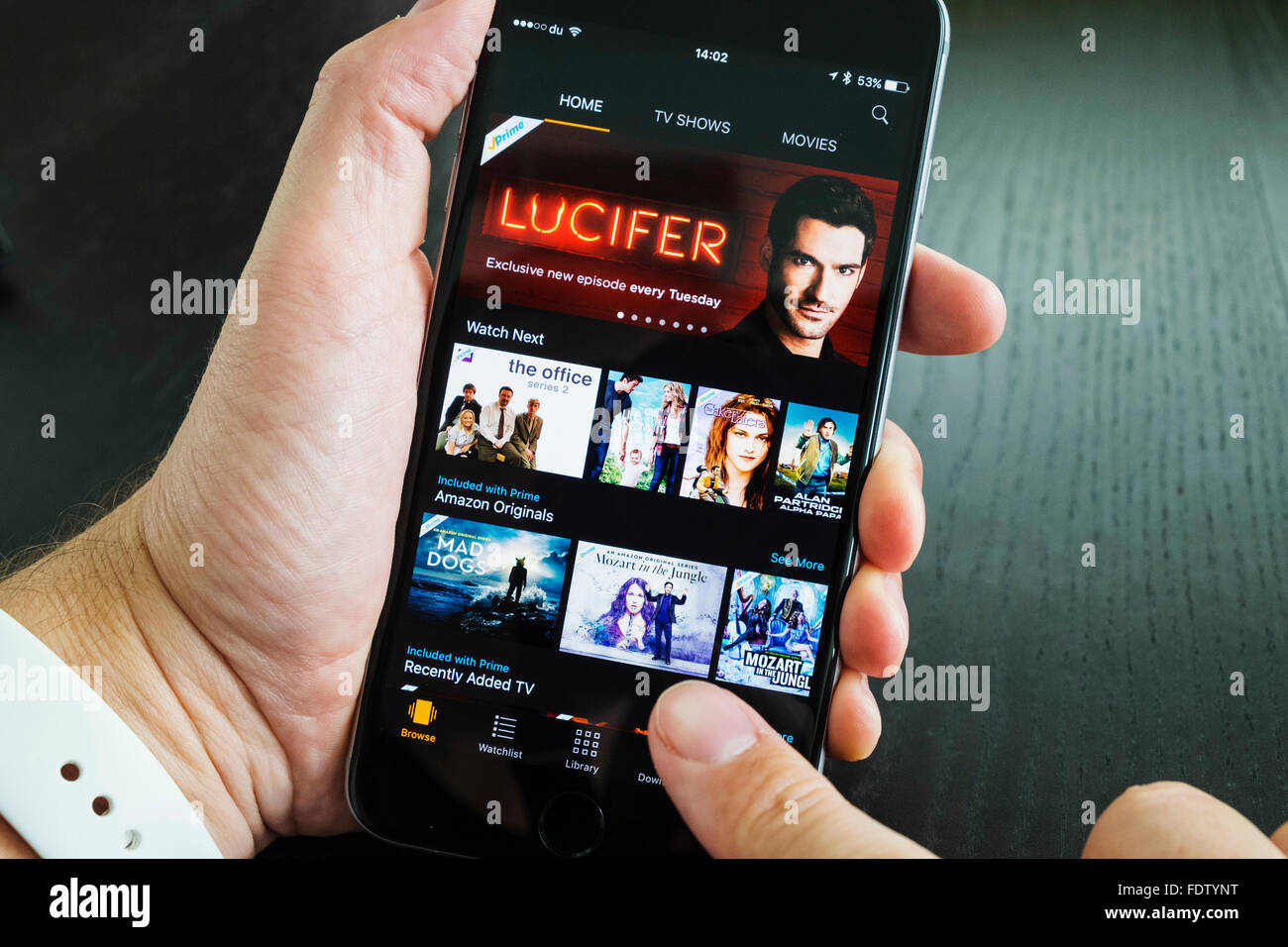 Homepage von Amazon Prime Video-Streaming-Dienst auf einem iPhone 6 plus Smartphone Stockfoto