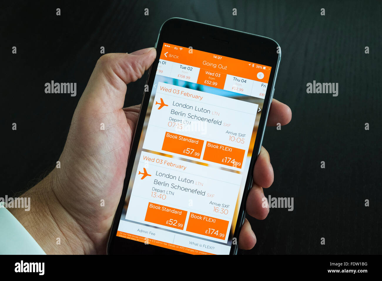 EasyJet Budget Airline Flug-Buchungs-app auf einem iPhone 6 Plus Smartphone Stockfoto