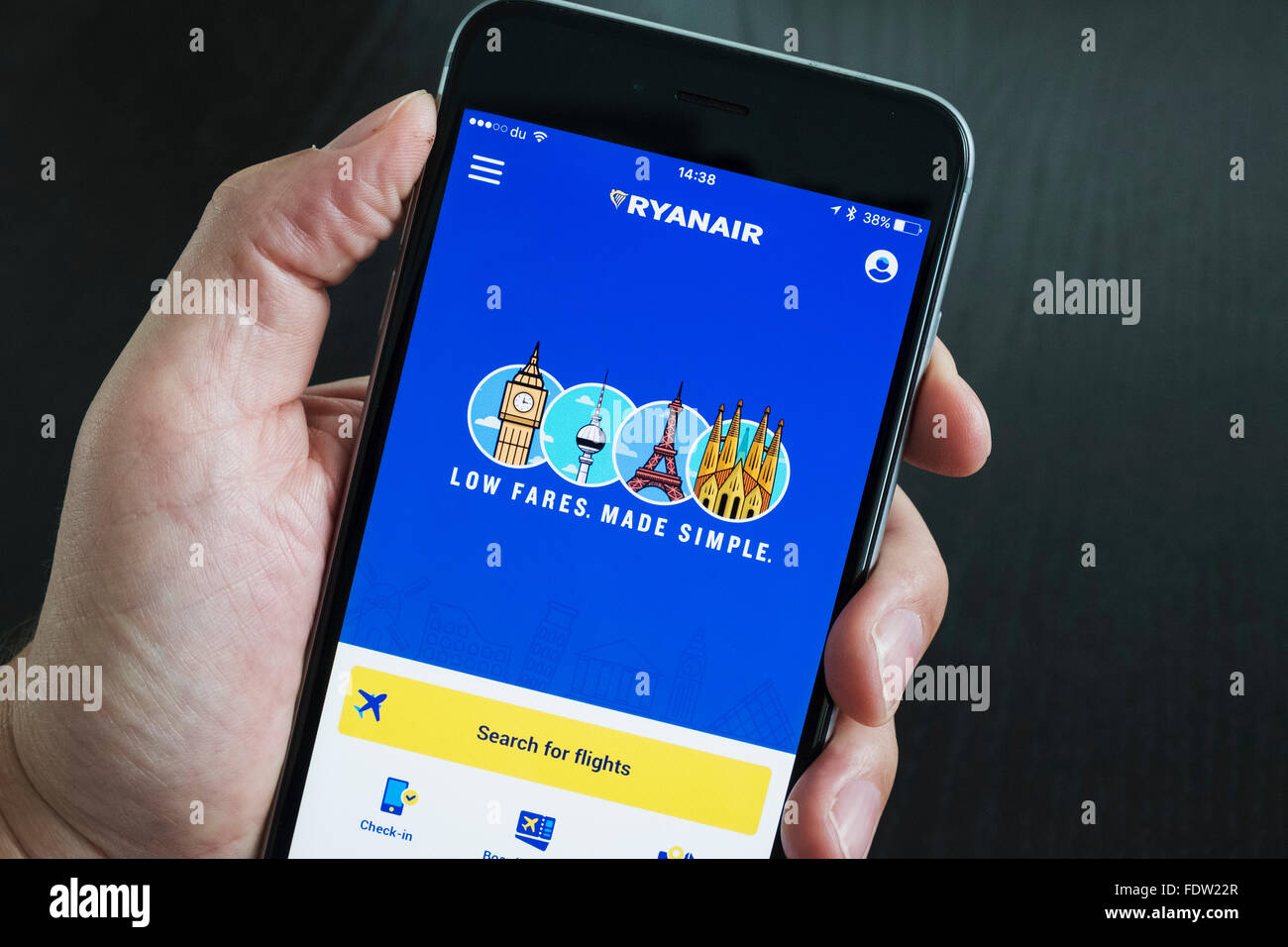 Ryanair low-cost Airline Flug-Buchungs-app auf dem iPhone 6 Plus Smartphone Stockfoto