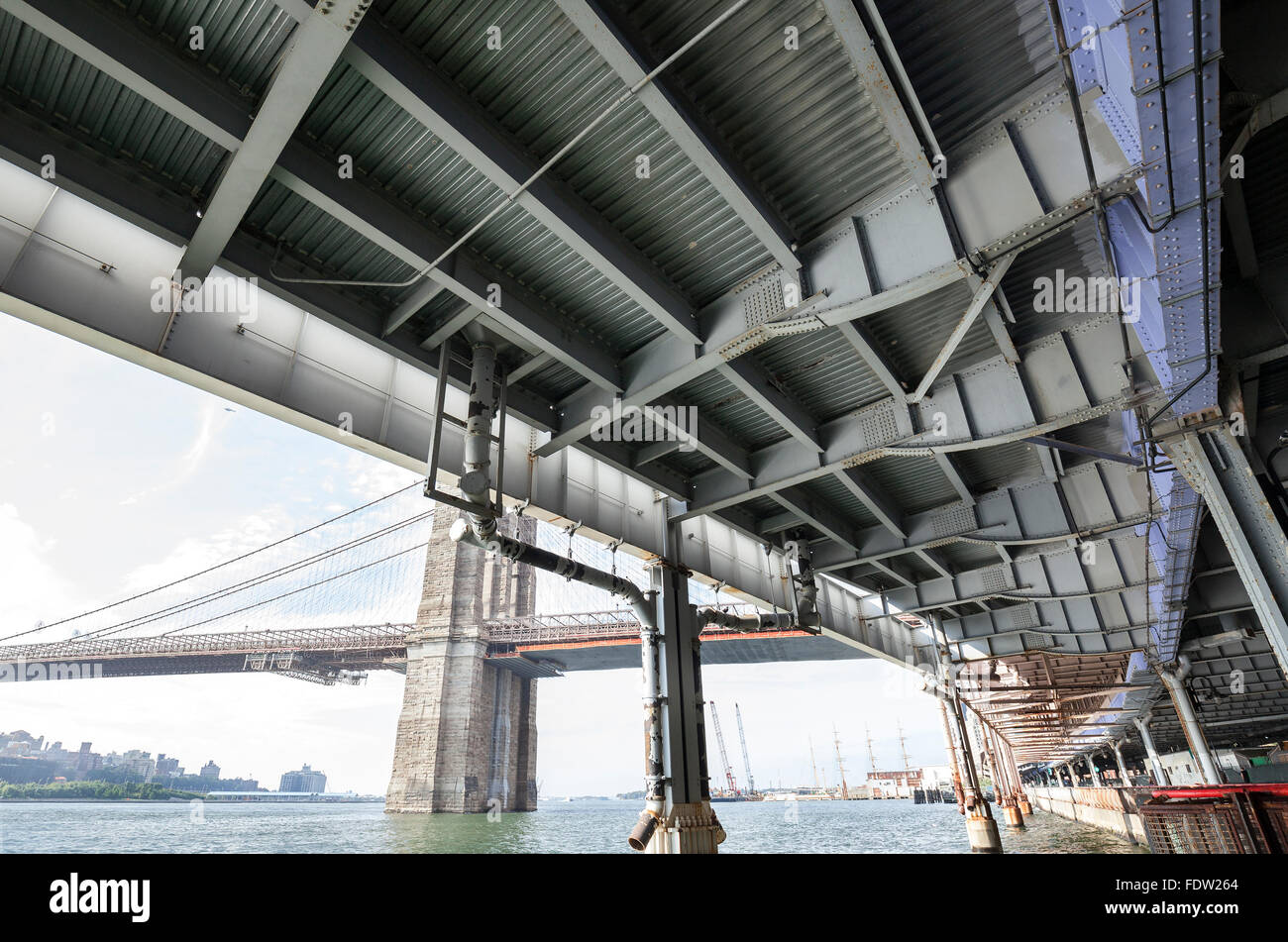 Überführung von Hudson River von unten, Verkehrsinfrastruktur in Manhattan, New York, USA. Stockfoto