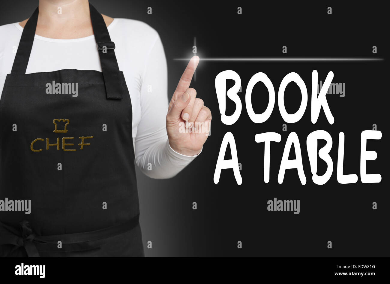Buch eine Tabelle Touchscreen gesteuert Gastkoch-Konzept. Stockfoto
