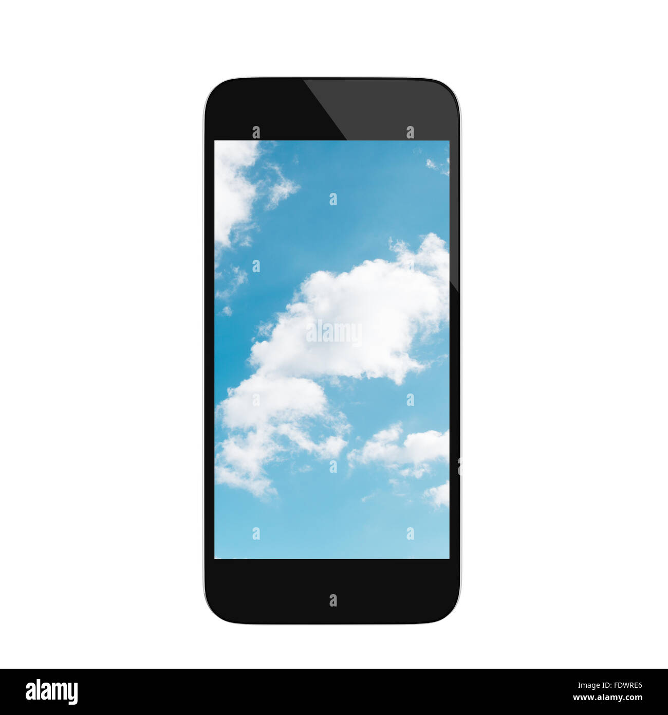 Realistisches Rendern smart phone mit bewölktem Himmel auf dem Bildschirm Stockfoto