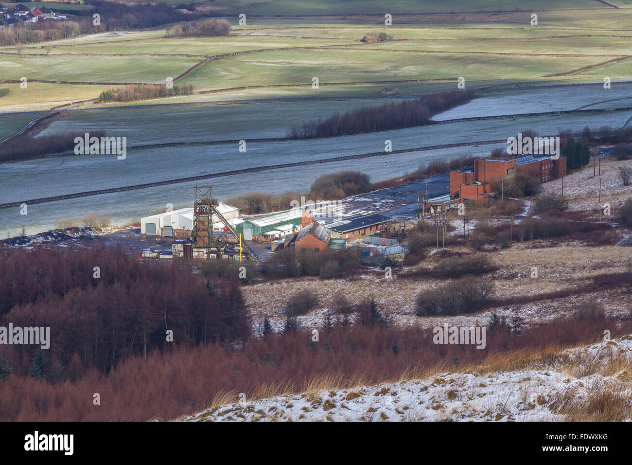 Blickte auf stillgelegten Tower Colliery. War die letzte Tiefe Coal Mine, Aberdare Cynon Valley, South Wales, Großbritannien. Stockfoto