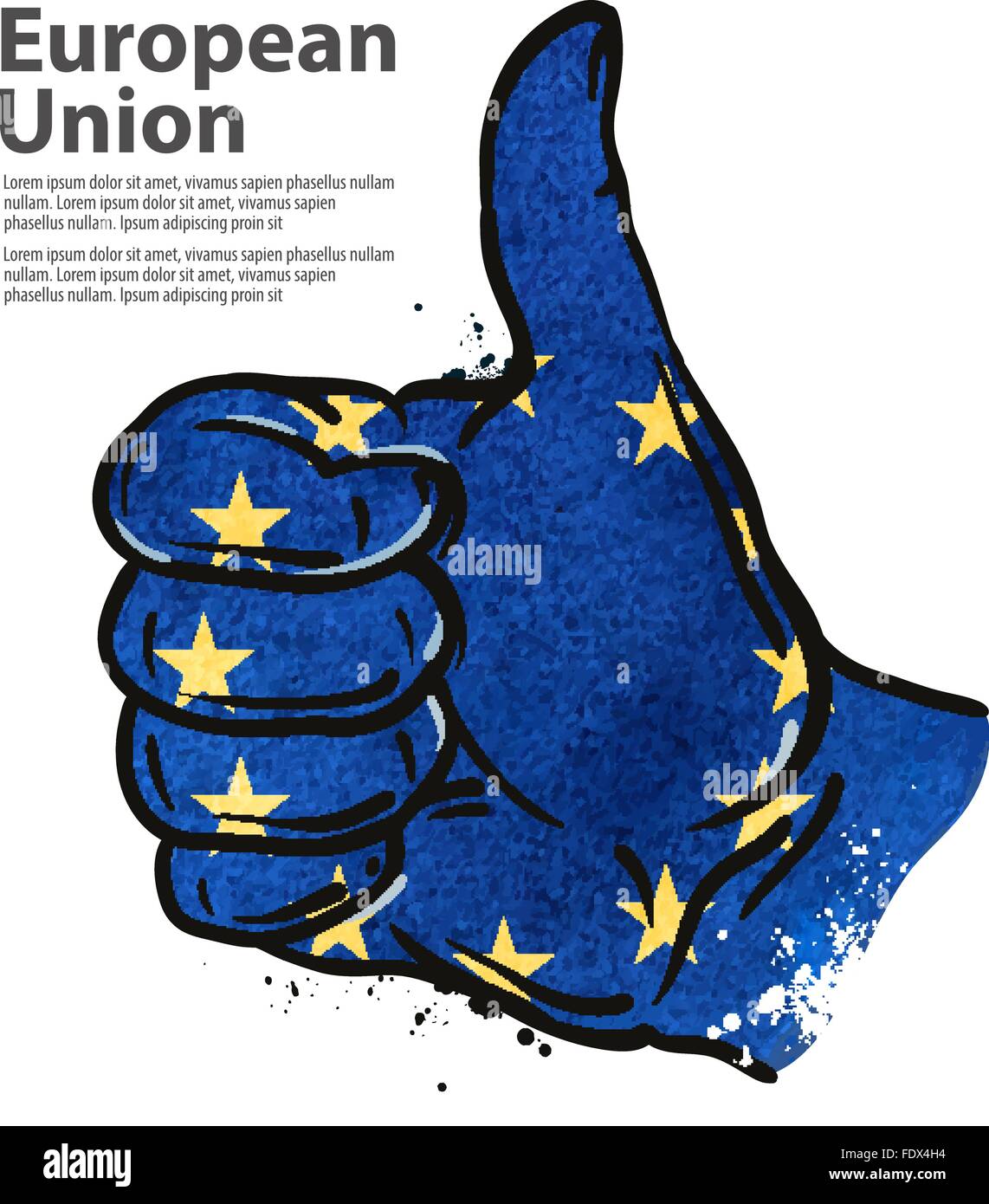 Hand Daumen Geste. Flagge der Europäischen Union. Vektor-illustration Stock Vektor