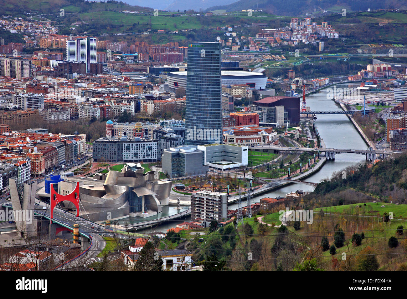 Teilansicht von Spanien, Bilbao, Baskenland (Pais Vasco). Blick vom Artxanda Hügel. Stockfoto