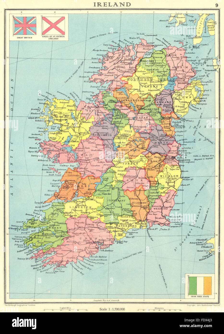 Irland: Iren geben Zustand frei. Ulster/Nordirland. Grafschaften, 1938 Vintage Karte Stockfoto