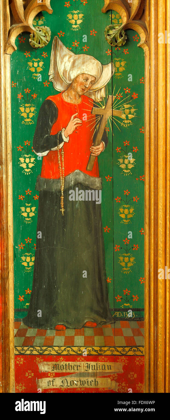 St. Julian von Norwich, lackiertem Holz Retabel Panel, Anchoress, christlichen Heiligen weiblichen Heiligen, Gemälde von Ellen Woodward Stockfoto
