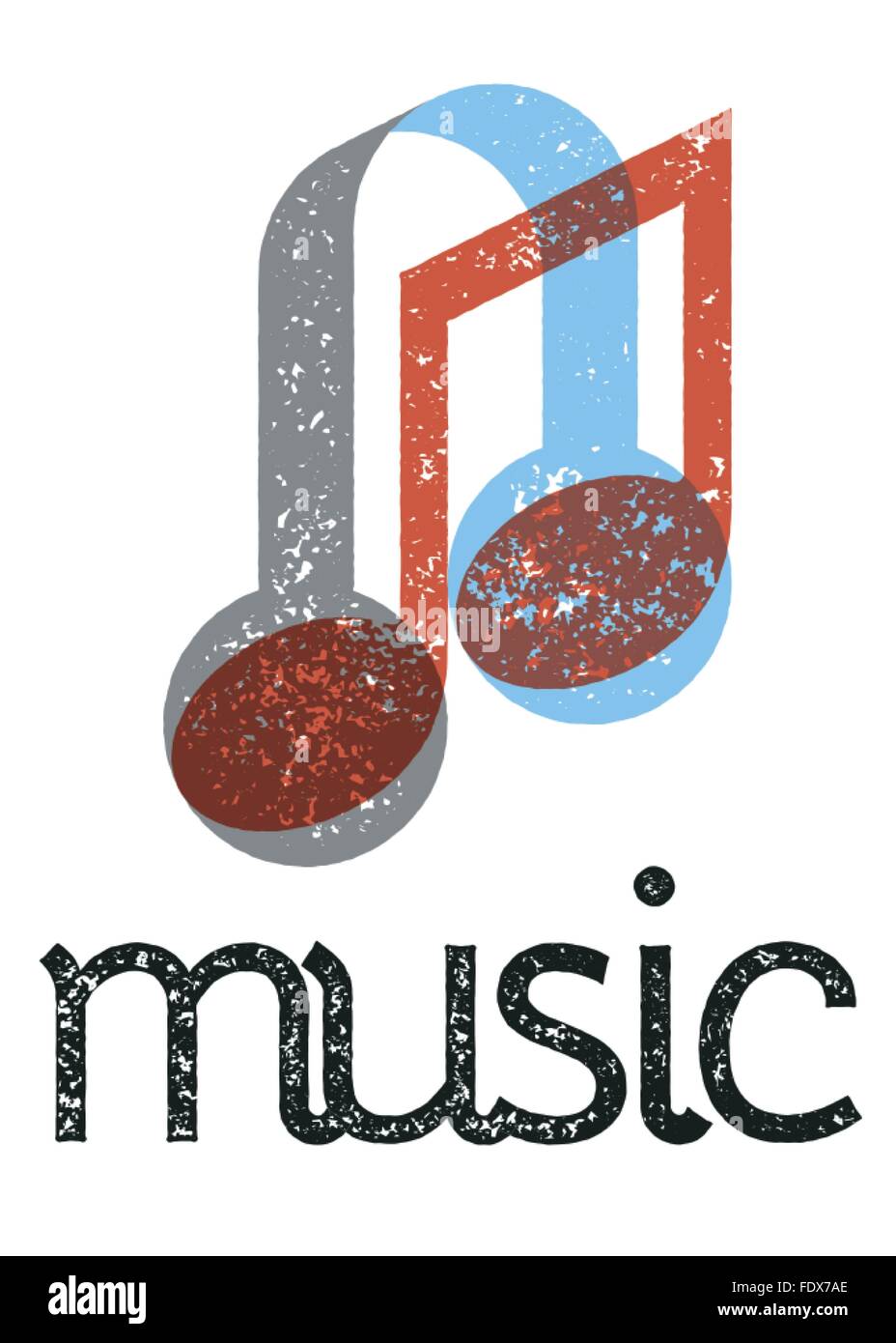 Hinweis und Kopfhörer metaphorische Musikkomposition mit Beispieltext. Grunge Texturen transparentes Overlay Farben Stock Vektor