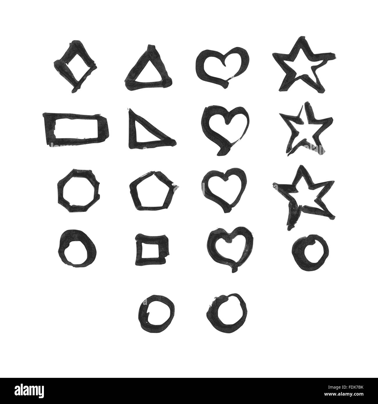 Formen legen. Es gibt 18 verschiedene Symbole. Design-Elemente wurden mit chinesischer Tusche und Kalligrafie Stift erstellt. Stock Vektor