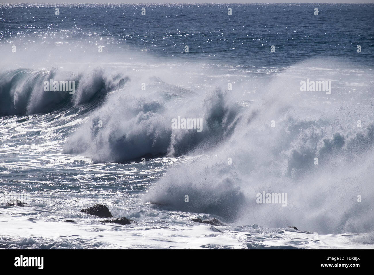 Ozeanwelle, sprühen, Atlantik, Valle Gran Rey, La Gomera, Kanarische Inseln, Spanien Stockfoto